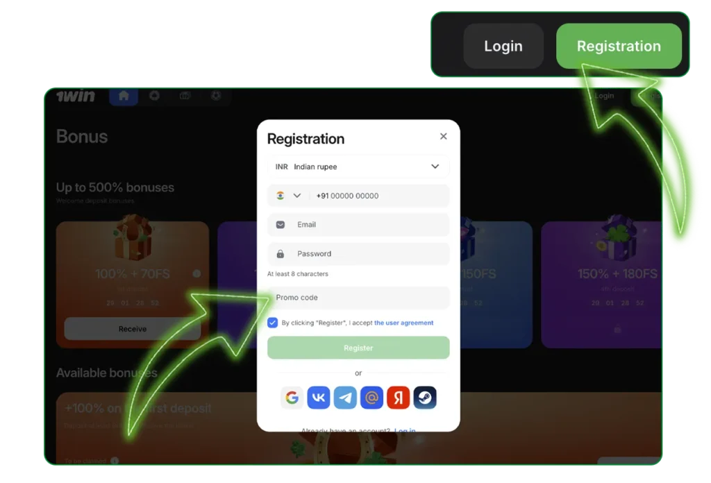 Registration And Getting A Bonus In 1win