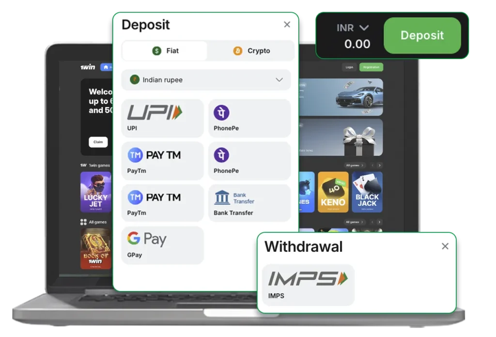 Payment methods at 1win India